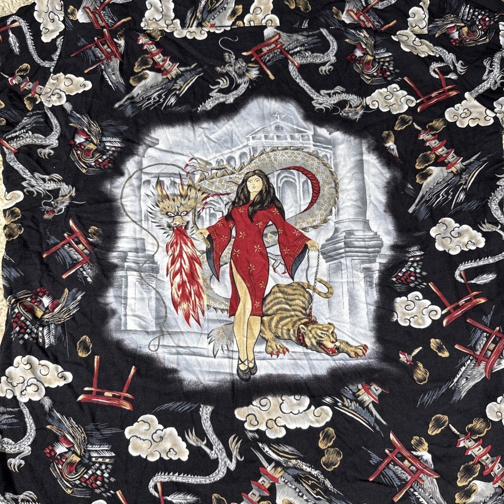 Vintage Red Dragon by Kennington Button Down Shirt Girl Dragon & Tiger Men's XL
